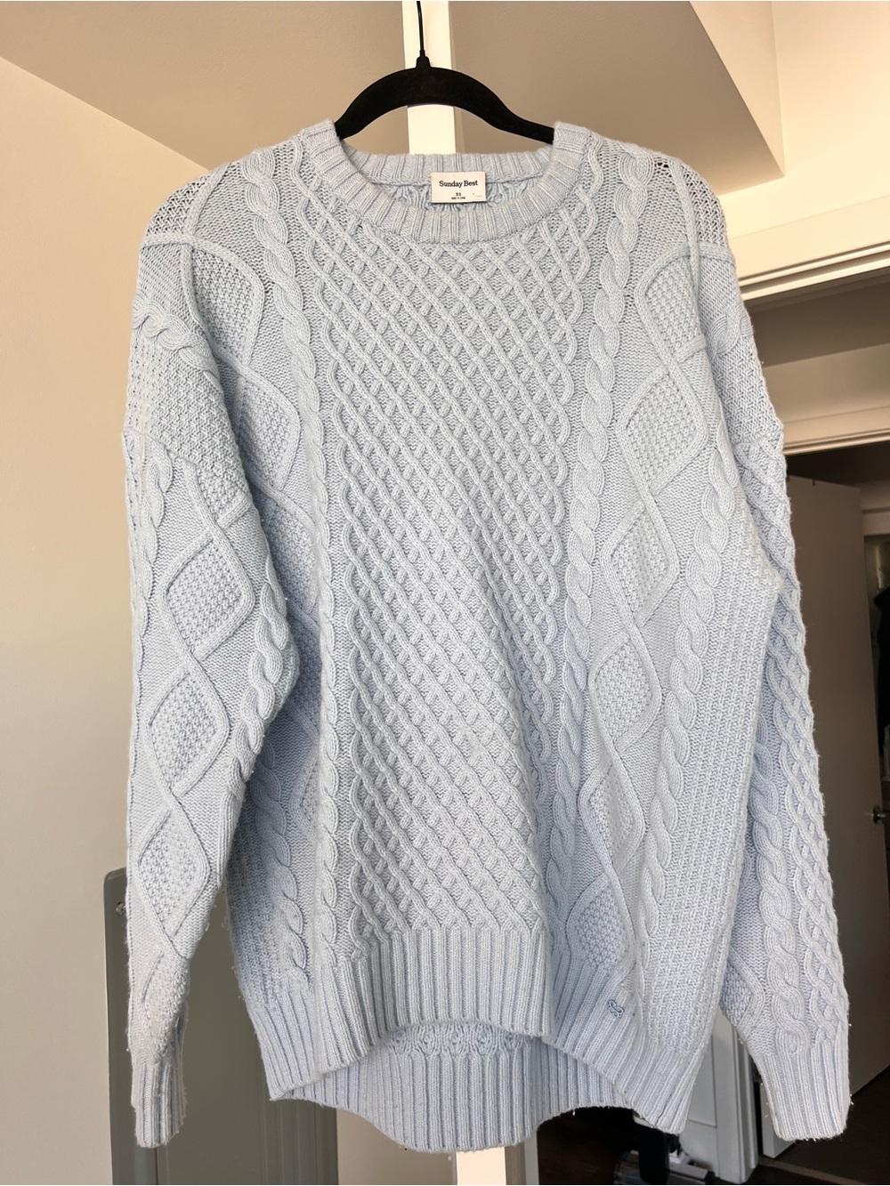 Aritzia Sunday Best Heritage Knit Merino Wool Crew Sweater Light Blue Size XS - Picture 2 of 10